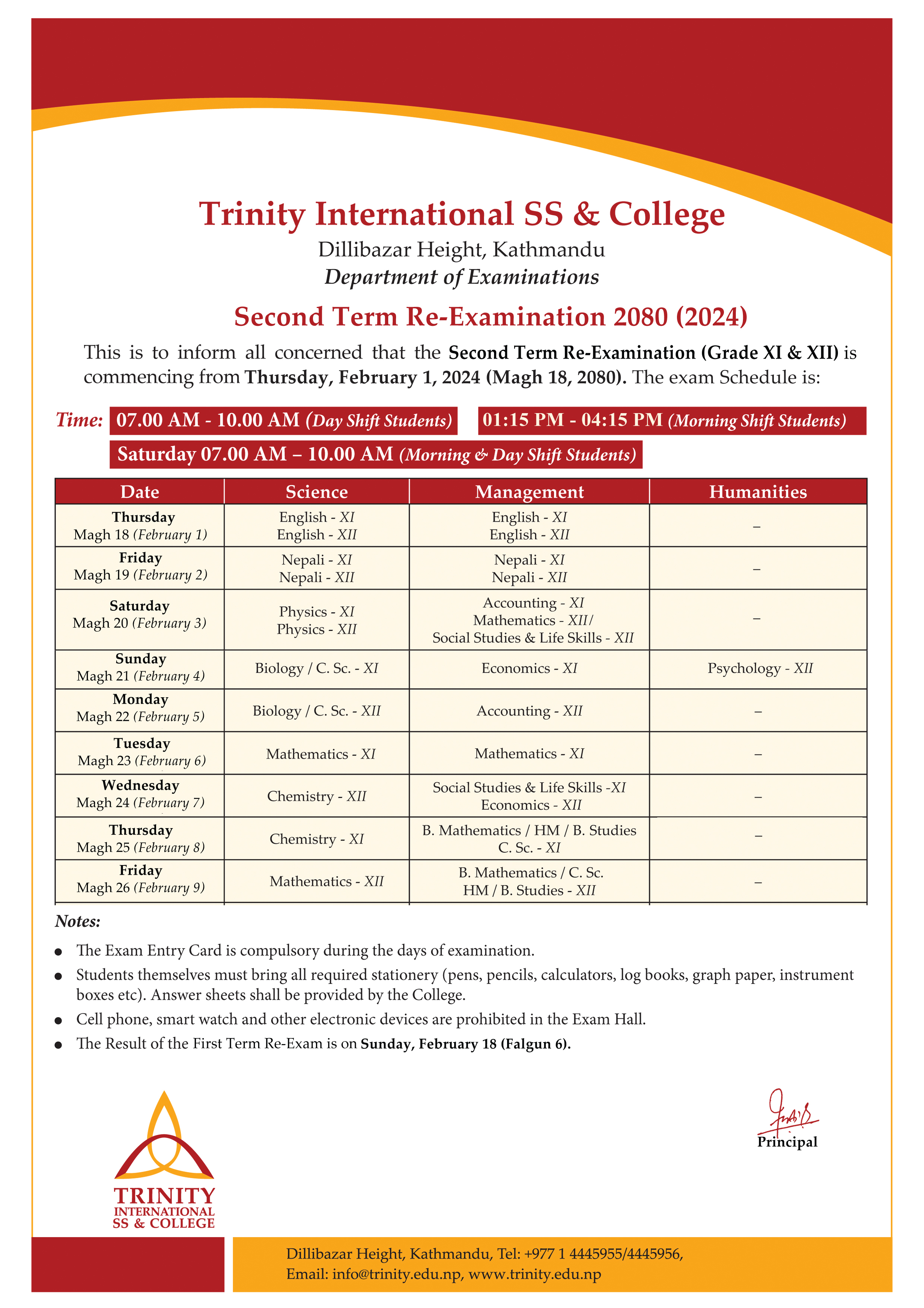 Second Term Re-Examination Routine 2080